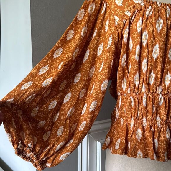 Haute Hippie Orange Smocked 3/4 Sleeve Blouse - Picture 5 of 11